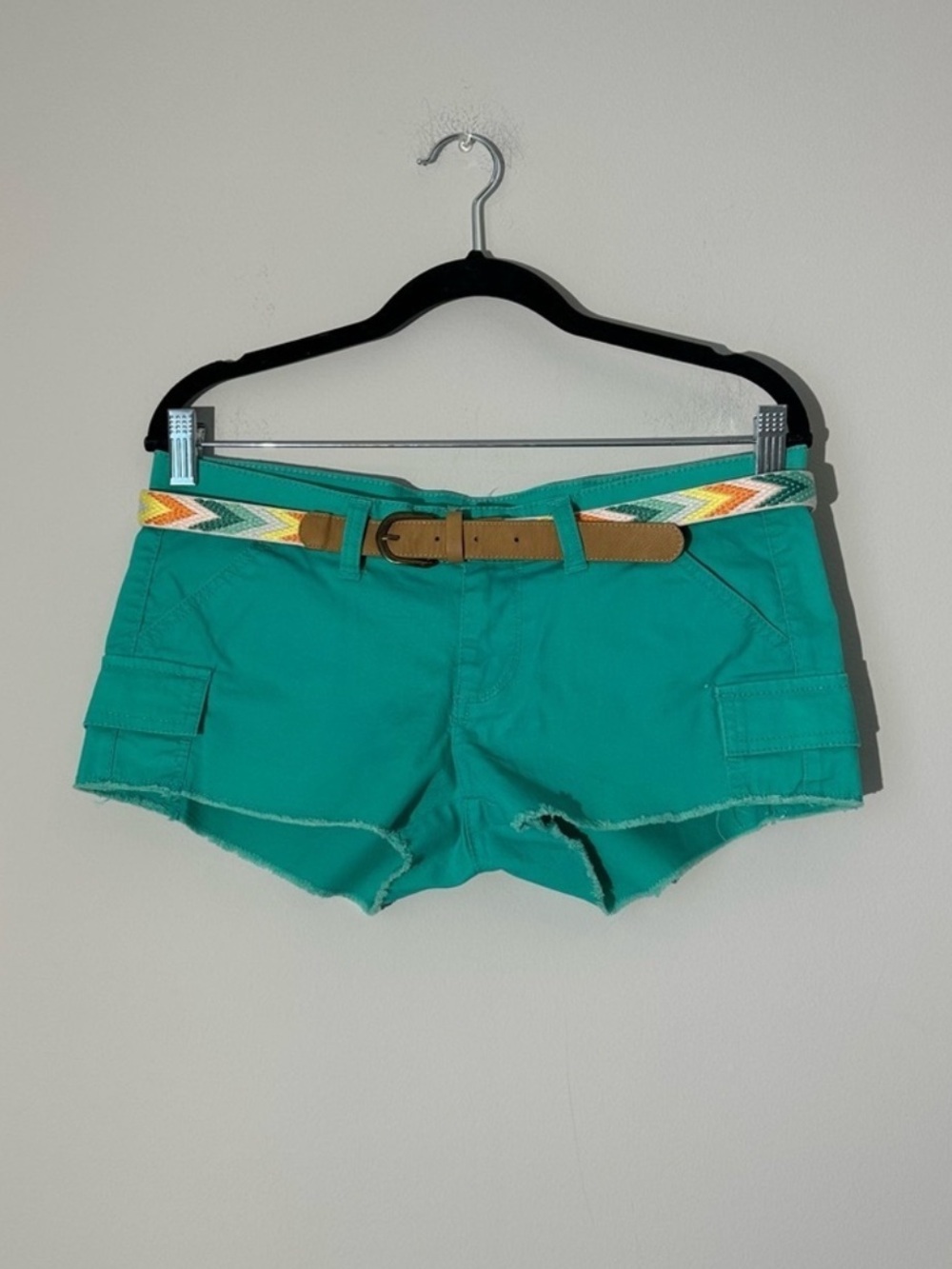 Mudd Teal Cargo Shorts with Woven Multicolor Belt Size 9